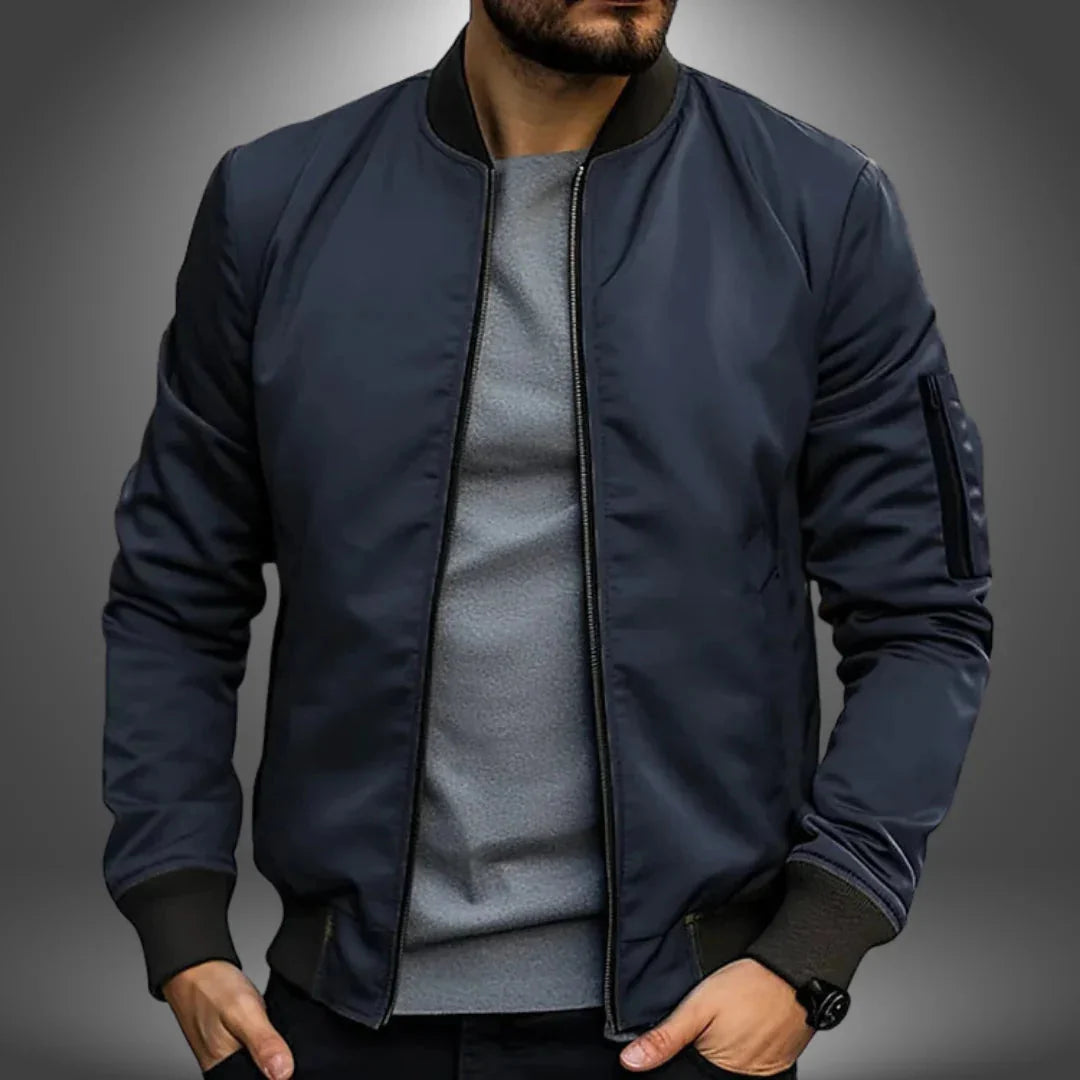 Men's Bomber Jacket Slim Fit Wind-Resistant Arm Zip Pocket