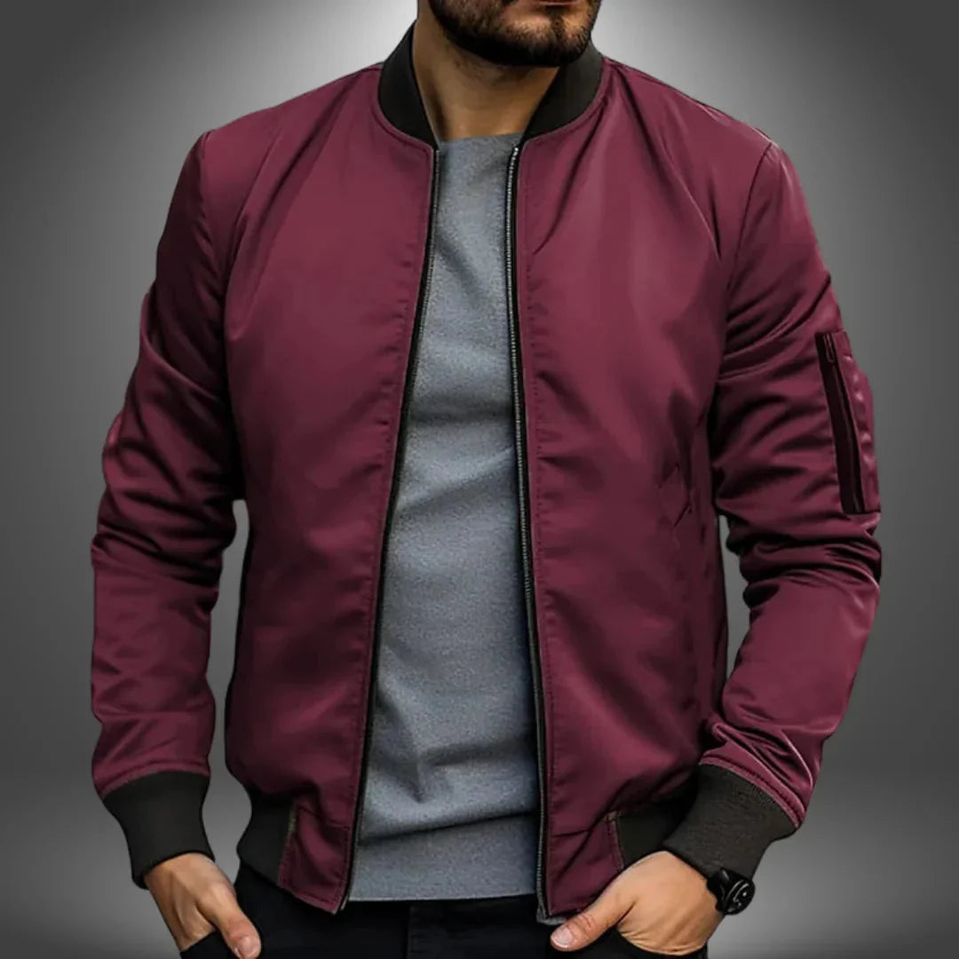 Men's Bomber Jacket Slim Fit Wind-Resistant Arm Zip Pocket