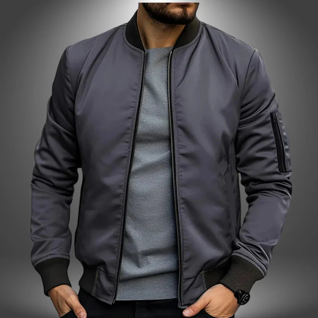 Men's Bomber Jacket Slim Fit Wind-Resistant Arm Zip Pocket