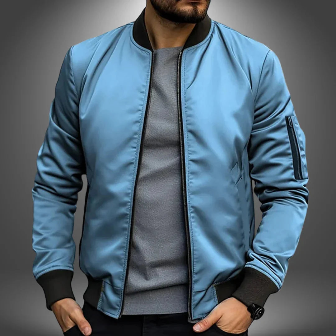 Men's Bomber Jacket Slim Fit Wind-Resistant Arm Zip Pocket