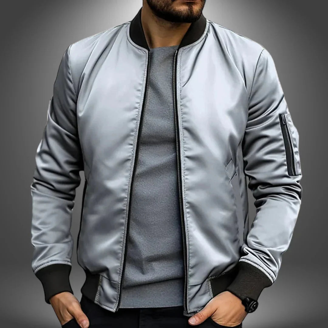 Men's Bomber Jacket Slim Fit Wind-Resistant Arm Zip Pocket