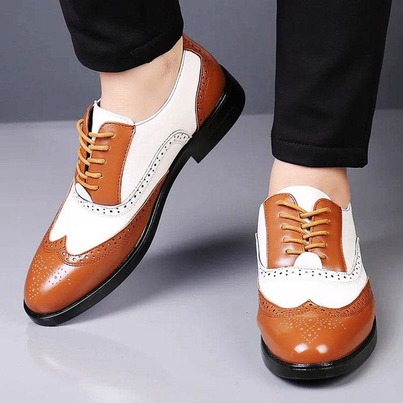 Men's Brogue Shoes Two-Tone Leather & Comfortable Sole