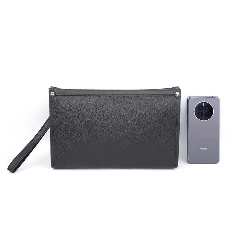 Men's Business Clutch Fingerprint Lock Genuine Cowhide Leather
