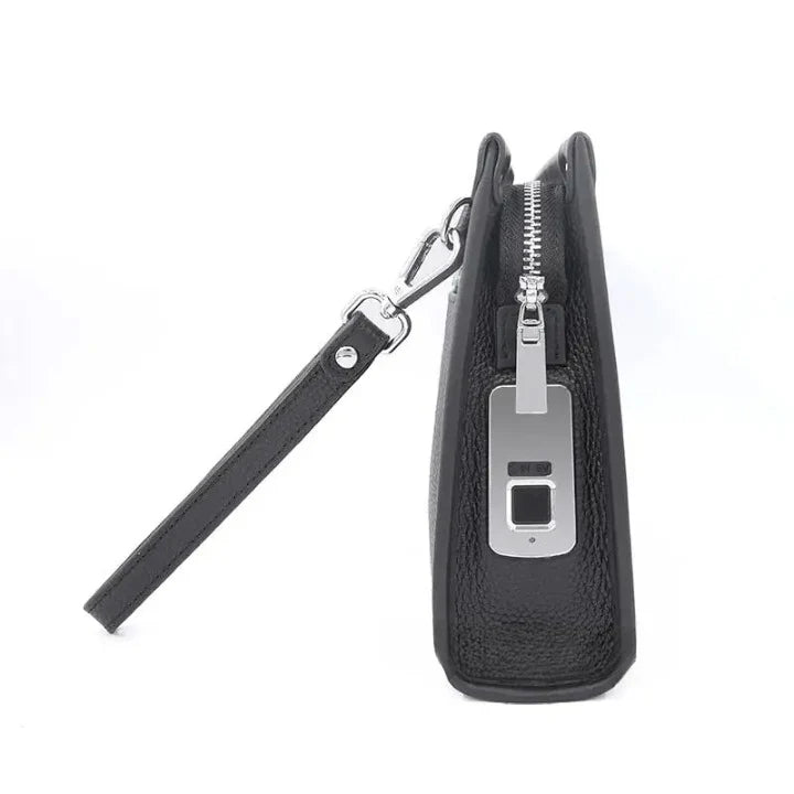 Men's Business Clutch Fingerprint Lock Genuine Cowhide Leather