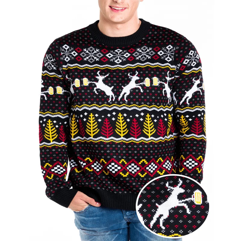 Men's Christmas Sweater Retro Reindeer Fluffy Acrylic Knit
