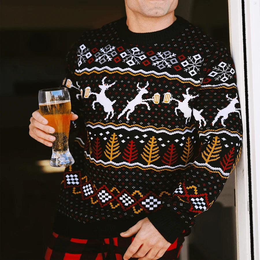 Men's Christmas Sweater Retro Reindeer Fluffy Acrylic Knit