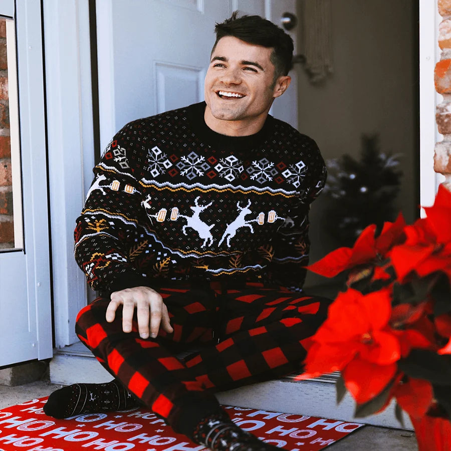 Men's Christmas Sweater Retro Reindeer Fluffy Acrylic Knit