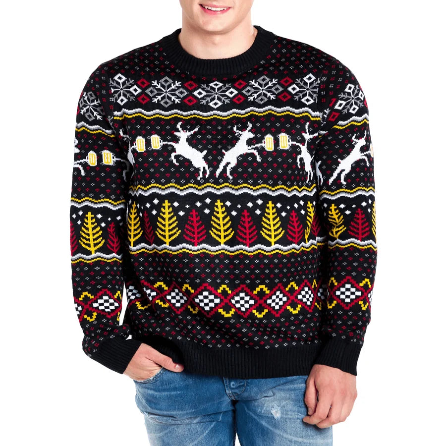 Men's Christmas Sweater Retro Reindeer Fluffy Acrylic Knit