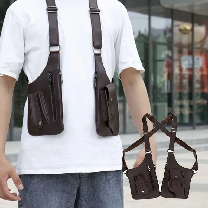 Men's Crossbody Bag Anti-Theft Zippers Water-Resistant PU Leather