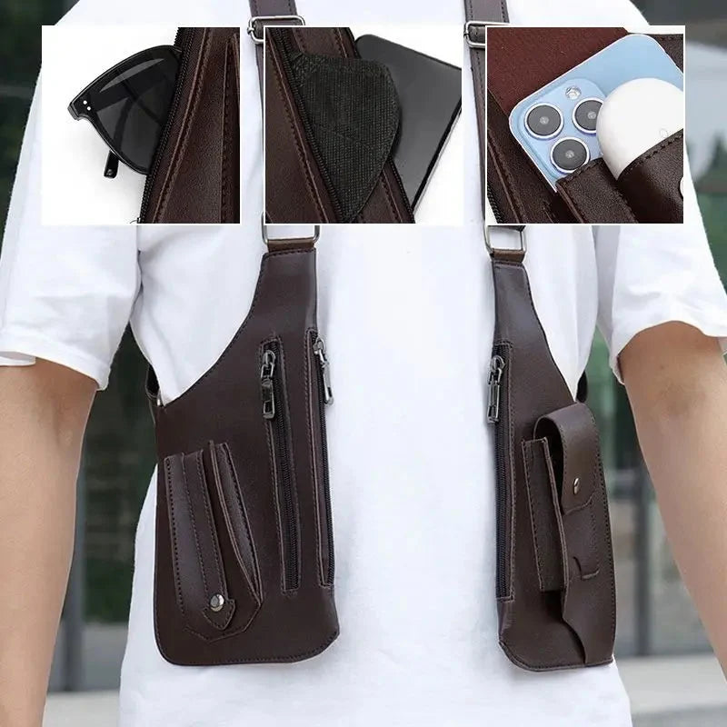 Men's Crossbody Bag Anti-Theft Zippers Water-Resistant PU Leather