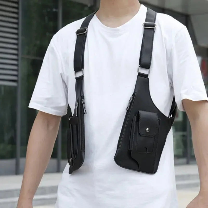 Men's Crossbody Bag Anti-Theft Zippers Water-Resistant PU Leather