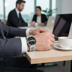 Men's Dress Watch Faceted Bezel Day-Date Metal Bracelet