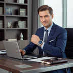 Men's Dress Watch Faceted Bezel Day-Date Metal Bracelet