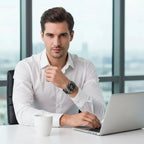 Men's Dress Watch Faceted Bezel Day-Date Metal Bracelet