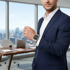 Men's Dress Watch Faceted Bezel Day-Date Metal Bracelet