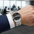 Men's Dress Watch Faceted Bezel Day-Date Metal Bracelet