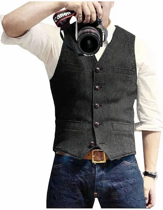 Men's Gilet Sleeveless Open Front Regular Fit