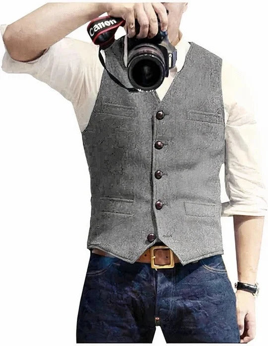 Men's Gilet Sleeveless Open Front Regular Fit