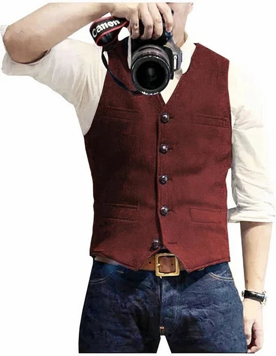 Men's Gilet Sleeveless Open Front Regular Fit