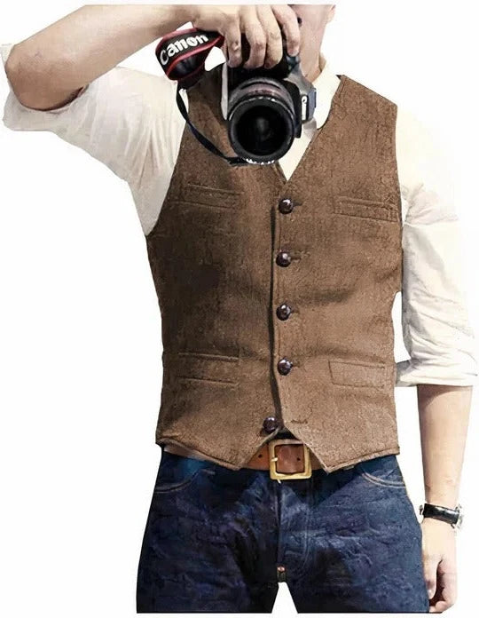 Men's Gilet Sleeveless Open Front Regular Fit