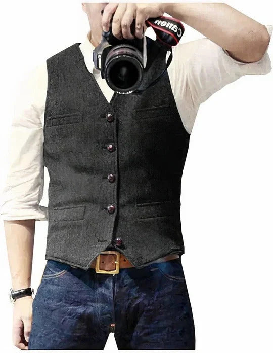 Men's Gilet Sleeveless Open Front Regular Fit