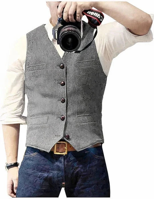 Men's Gilet Sleeveless Open Front Regular Fit