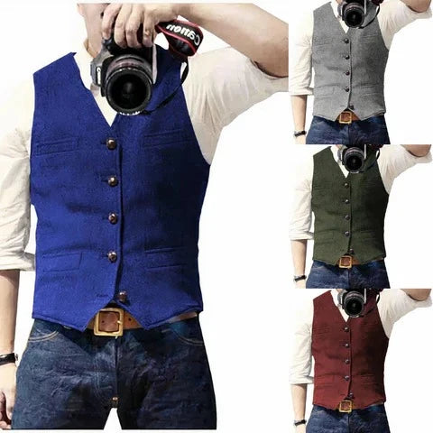 Men's Gilet Sleeveless Regular Fit Open Front