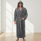 Men's Hooded Bathrobe Soft Plush Relaxed Fit Machine Washable