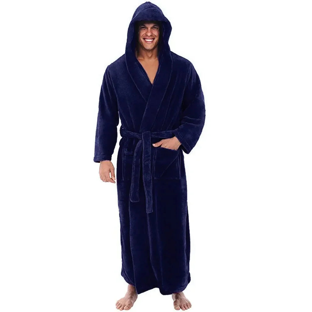 Men's Hooded Bathrobe Soft Plush Relaxed Fit Machine Washable