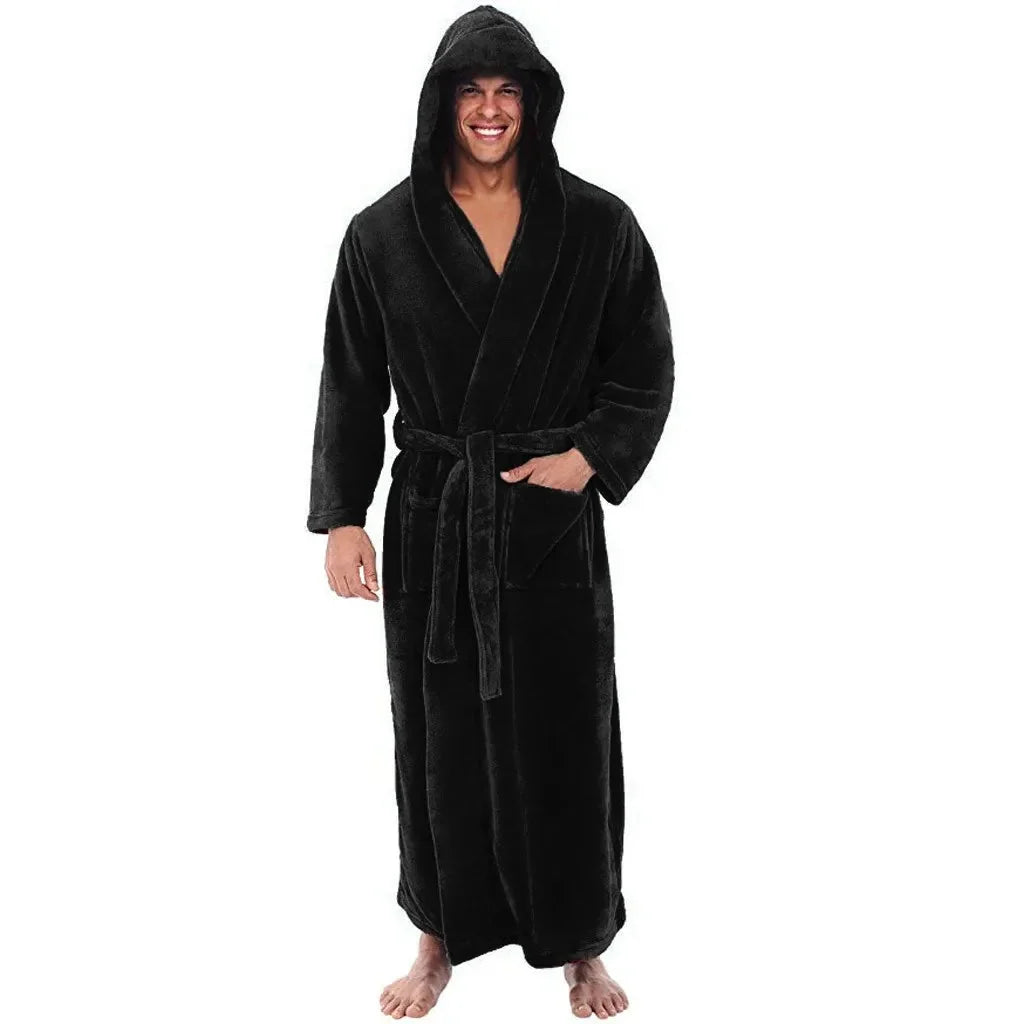 Men's Hooded Bathrobe Soft Plush Relaxed Fit Machine Washable