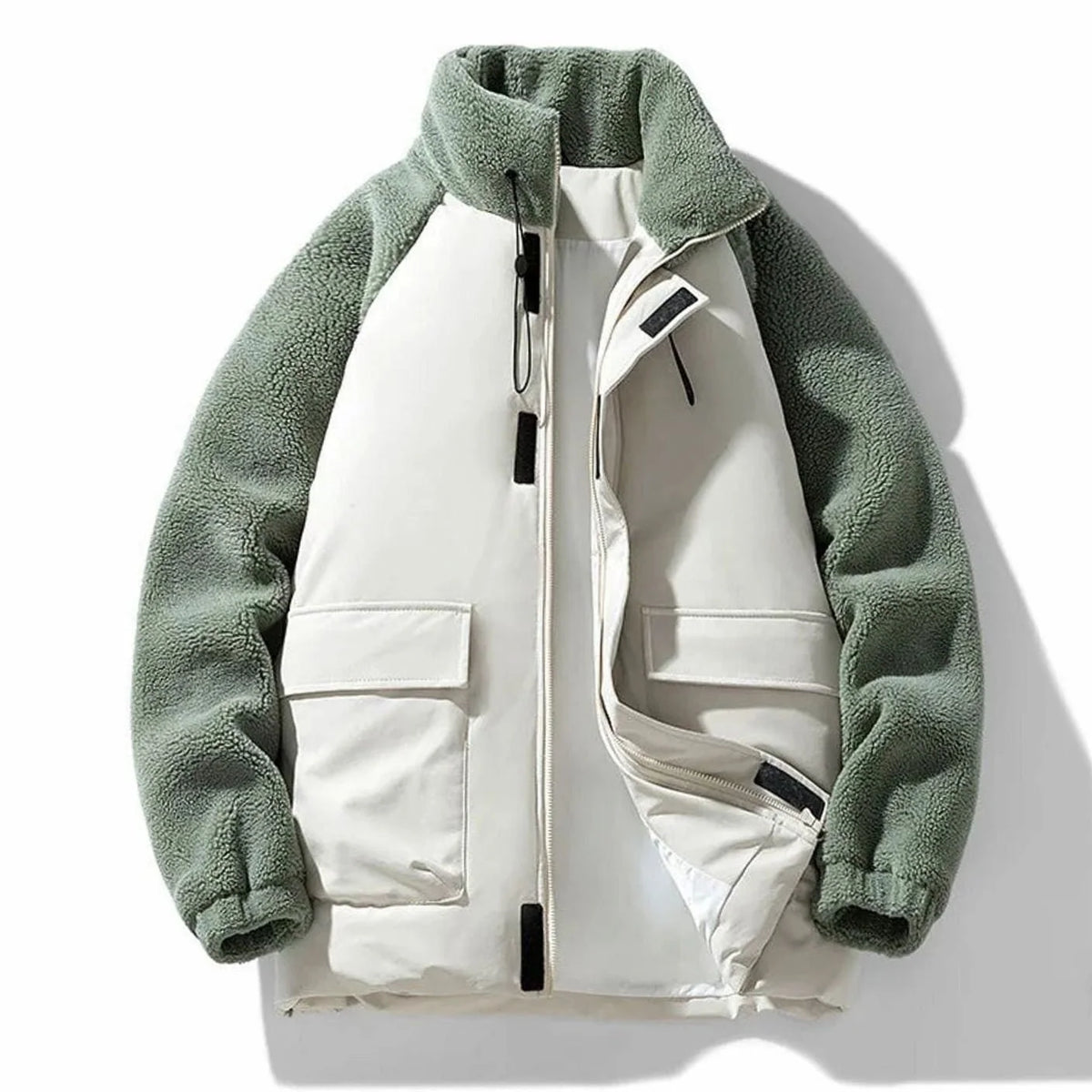 Men's Jacket Sherpa Fleece Sleeves Wind-Resistant Loose Fit