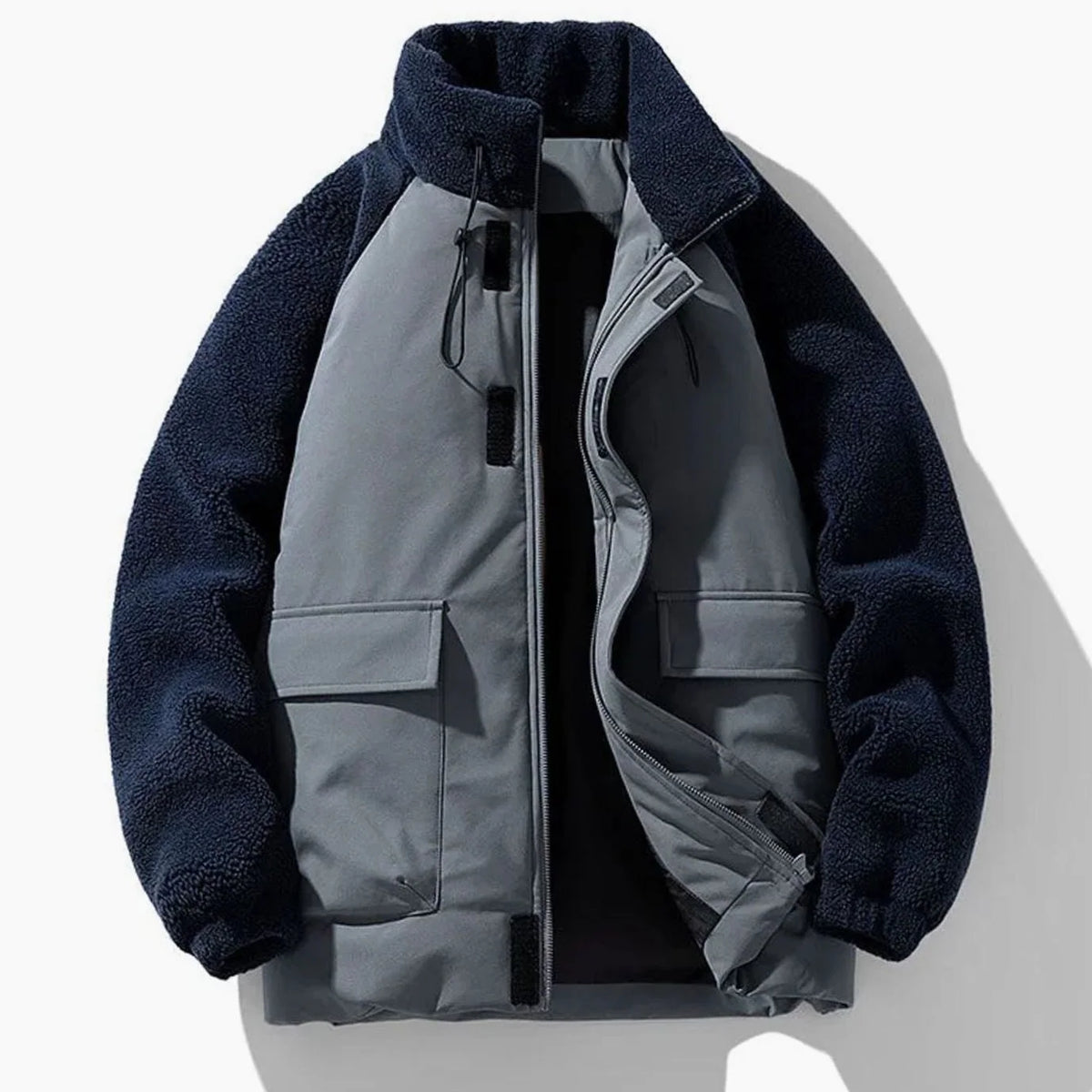 Men's Jacket Sherpa Fleece Sleeves Wind-Resistant Loose Fit