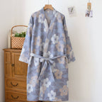 Men's Kimono Robe Organic Cotton Gauze Reversible Two-Tone