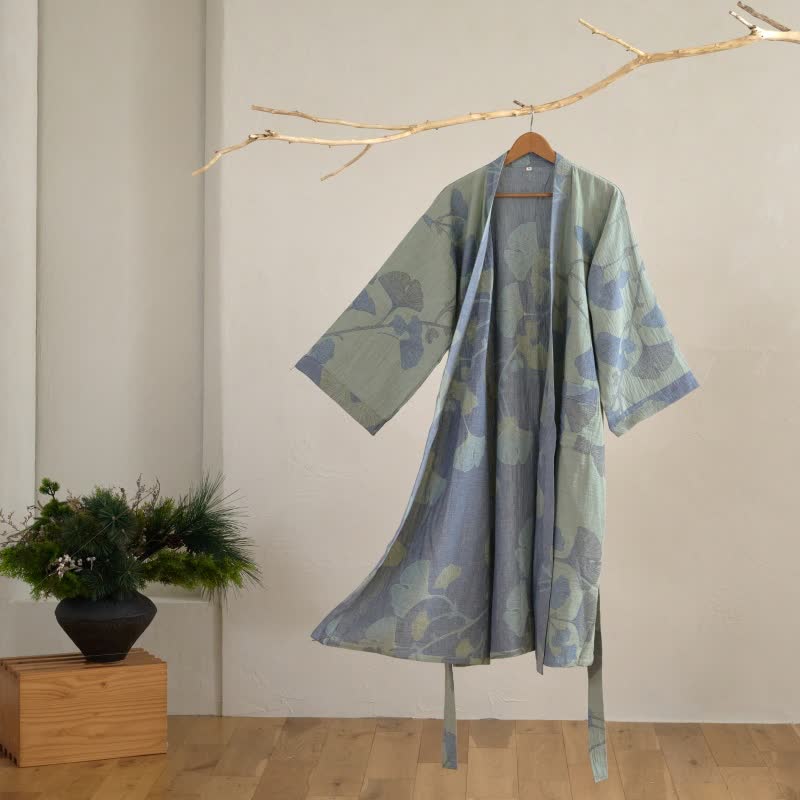 Men's Kimono Robe Organic Cotton Gauze Reversible Two-Tone