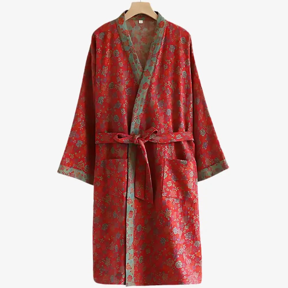 Men's Kimono Robe Organic Cotton Gauze Reversible Two-Tone