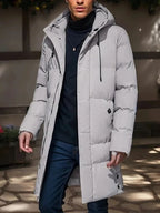 Men's Long Jacket Weather-Resistant Adjustable Hood Multiple Pockets
