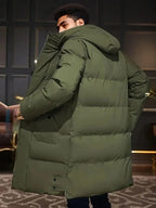 Men's Long Jacket Weather-Resistant Adjustable Hood Multiple Pockets