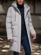 Men's Long Jacket Weather-Resistant Adjustable Hood Multiple Pockets