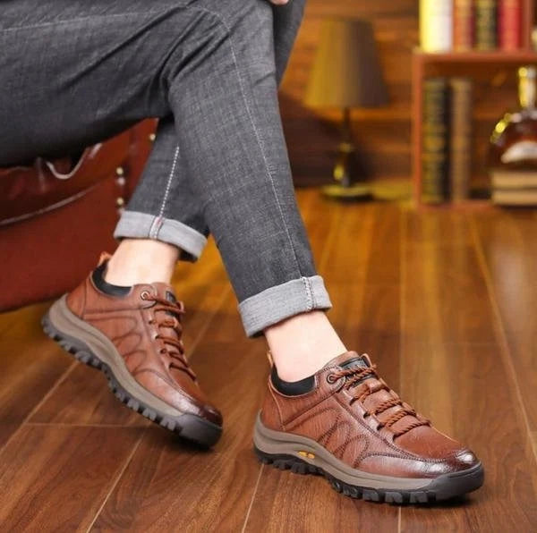 Men's Orthopedic Shoes Three-Arch Support Cowhide Upper & Rubber Sole