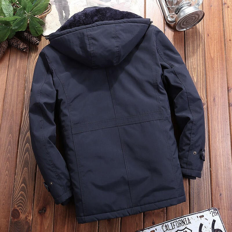 Men's Padded Fleece Jacket Hooded Multi-Pocket Wind-Resistant