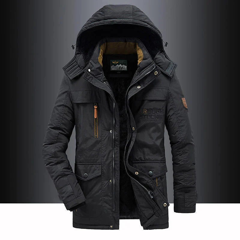 Men's Parka Jacket Quilted Insulated Hood With Fur Trim