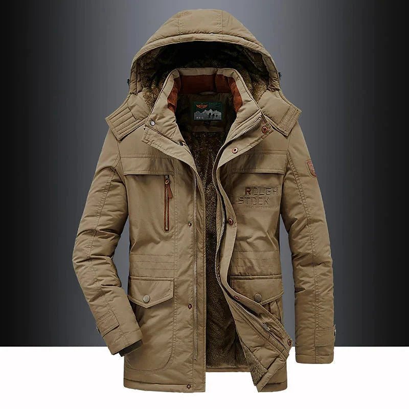 Men's Parka Jacket Quilted Insulated Hood With Fur Trim