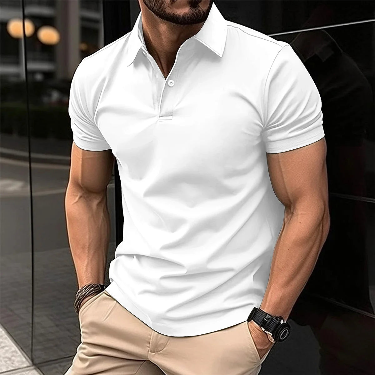 Men's Polo Shirt Breathable Cotton Nylon Blend Wrinkle Resistant