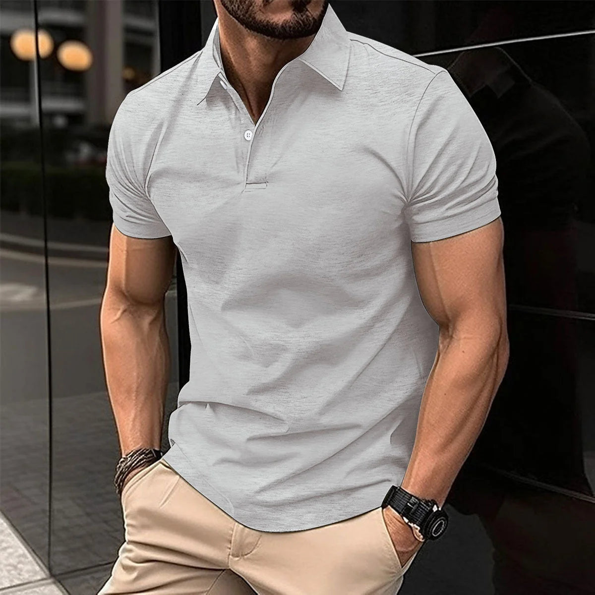 Men's Polo Shirt Breathable Cotton Nylon Blend Wrinkle Resistant