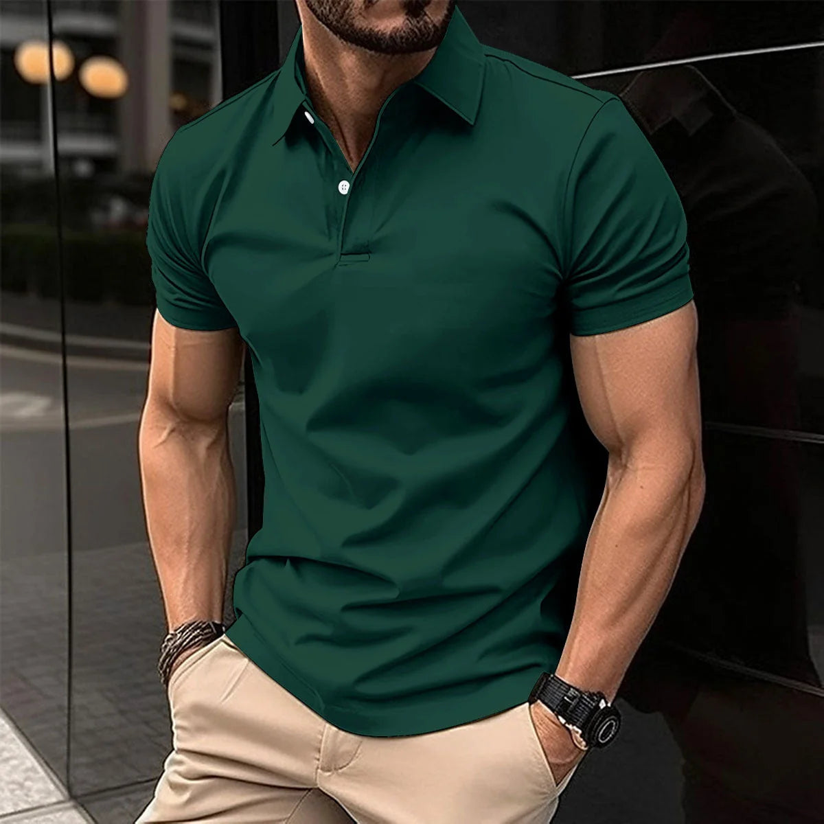 Men's Polo Shirt Breathable Cotton Nylon Blend Wrinkle Resistant
