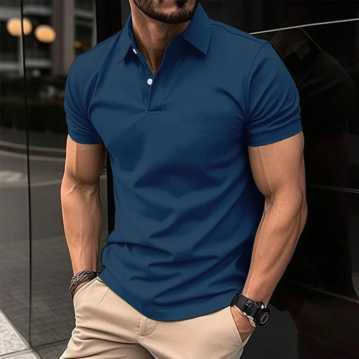 Men's Polo Shirt Breathable Cotton Nylon Blend Wrinkle Resistant