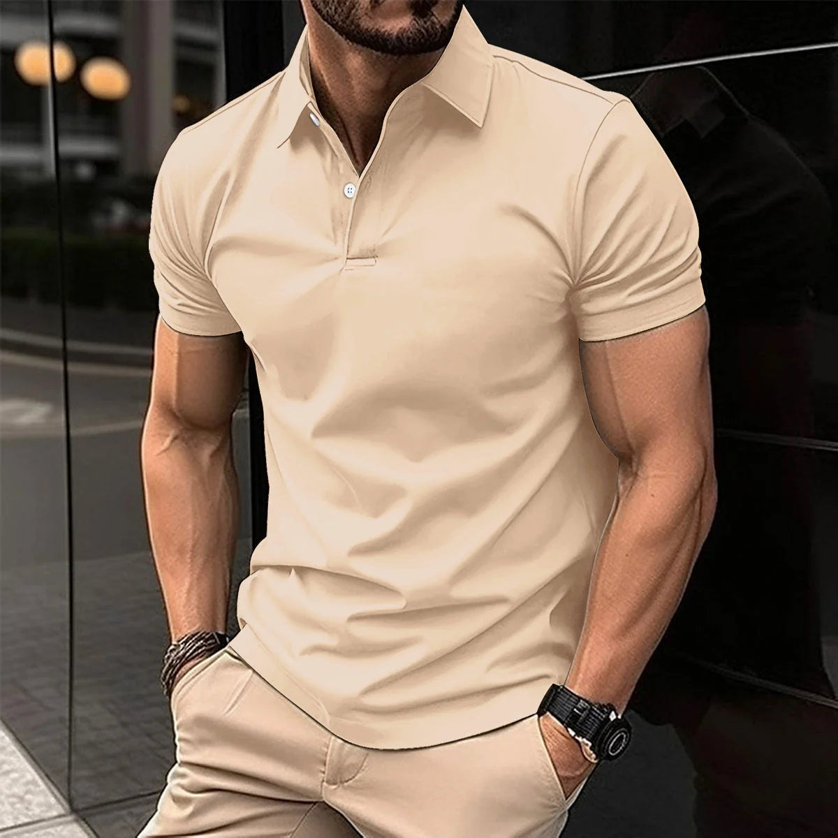 Men's Polo Shirt Breathable Cotton Nylon Blend Wrinkle Resistant