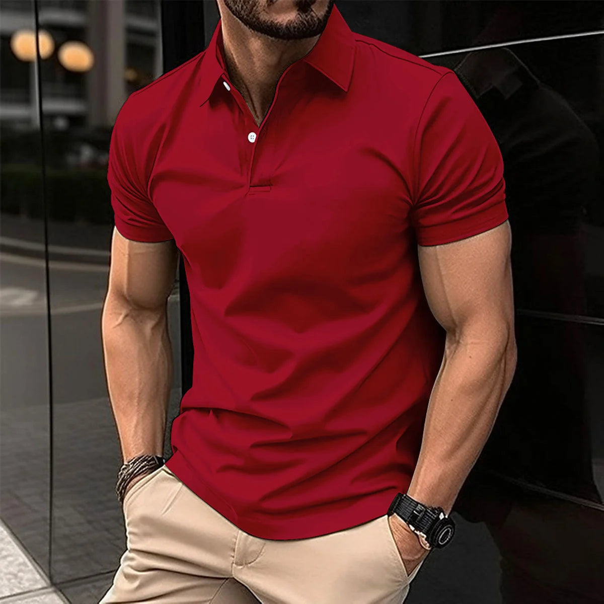 Men's Polo Shirt Breathable Cotton Nylon Blend Wrinkle Resistant