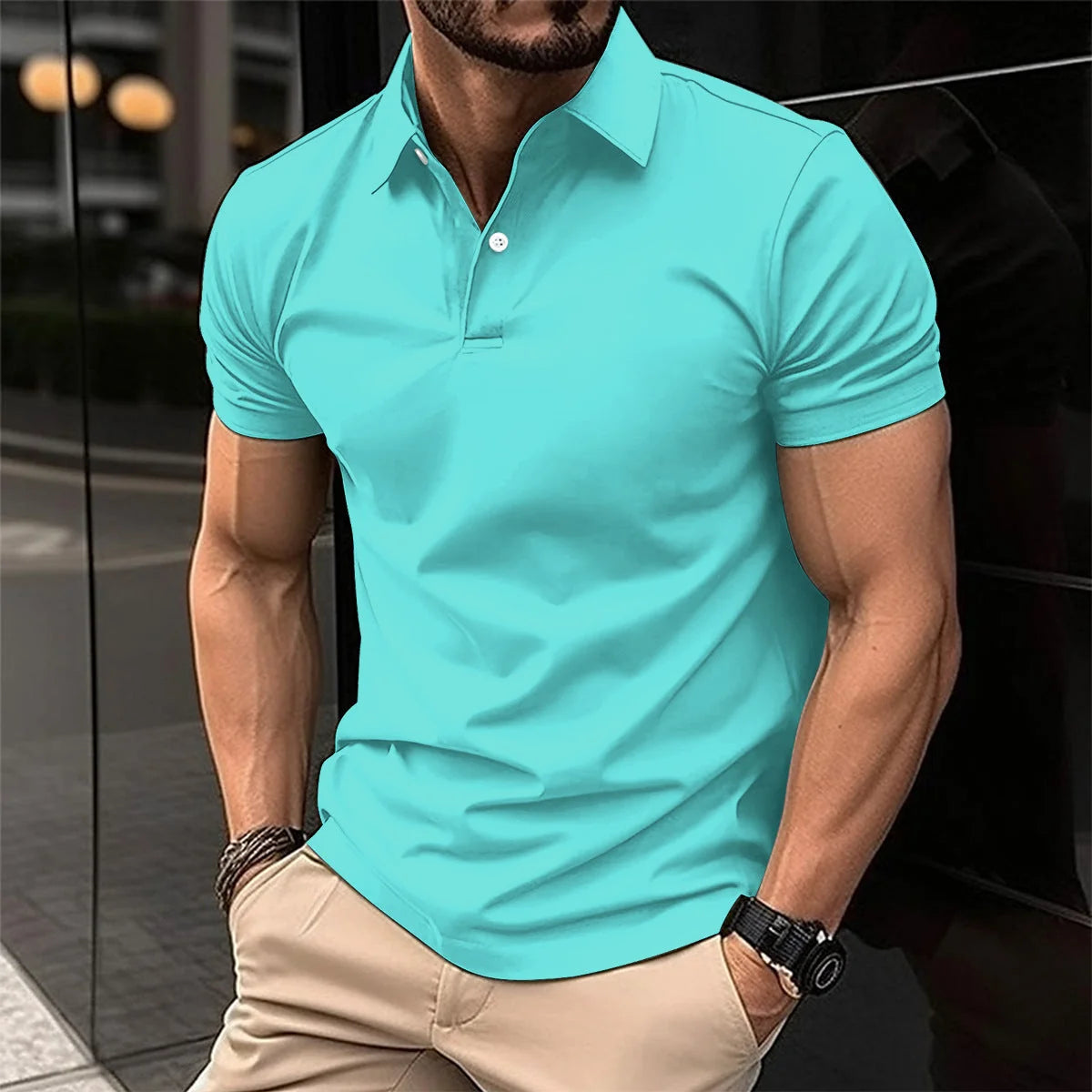 Men's Polo Shirt Breathable Cotton Nylon Blend Wrinkle Resistant