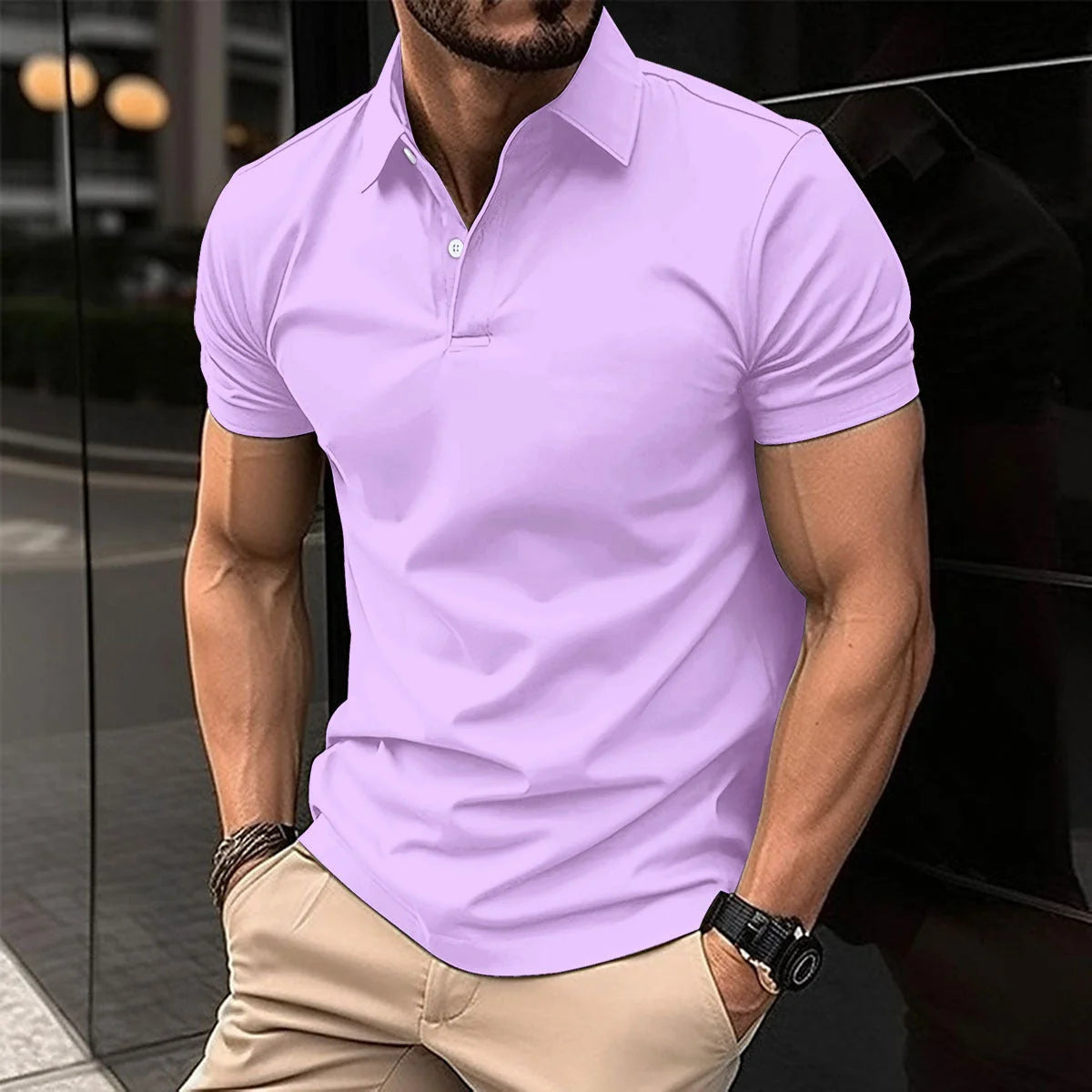 Men's Polo Shirt Breathable Cotton Nylon Blend Wrinkle Resistant